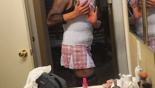 Crossdresser sissy so horny eat own cum